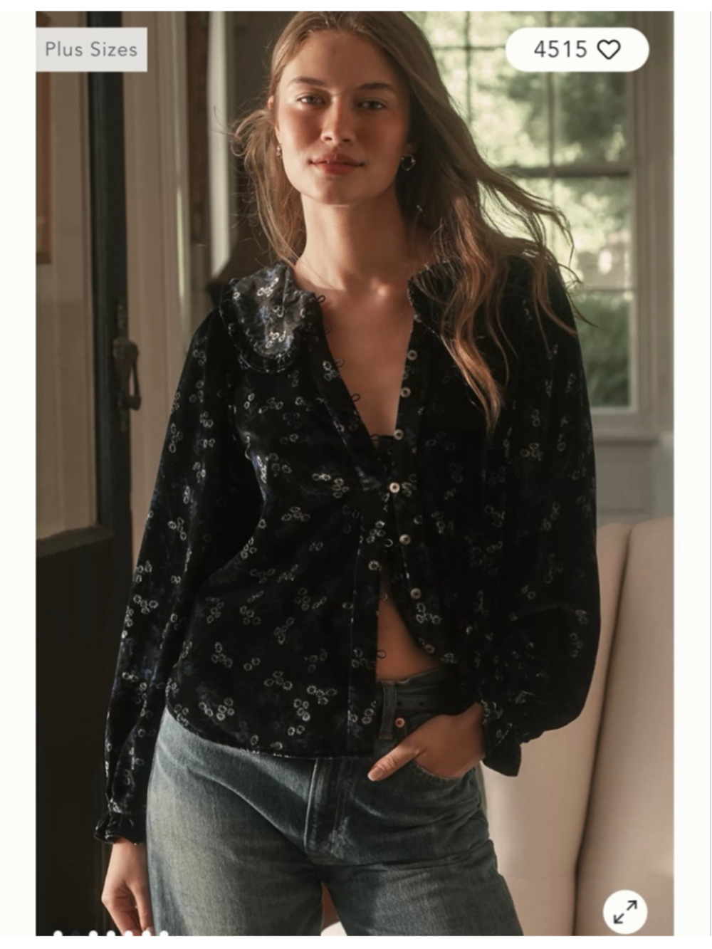 Anthro x Pilcro| 	
THE KEIRA Floral COLLARED BLOUSE Velvet| Small| NWT| $138 ret